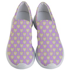 Yellow Hearts On A Light Purple Background Women s Lightweight Slip Ons by SychEva