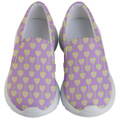 Yellow Hearts On A Light Purple Background Kids Lightweight Slip Ons by SychEva