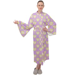Yellow Hearts On A Light Purple Background Maxi Velour Kimono by SychEva