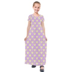 Yellow Hearts On A Light Purple Background Kids  Short Sleeve Maxi Dress by SychEva