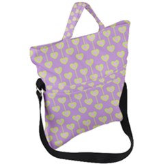 Yellow Hearts On A Light Purple Background Fold Over Handle Tote Bag by SychEva
