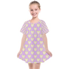 Yellow Hearts On A Light Purple Background Kids  Smock Dress by SychEva