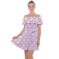 Yellow Hearts On A Light Purple Background Off Shoulder Velour Dress by SychEva