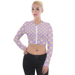 Yellow Hearts On A Light Purple Background Long Sleeve Cropped Velvet Jacket by SychEva