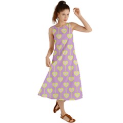 Yellow Hearts On A Light Purple Background Summer Maxi Dress by SychEva