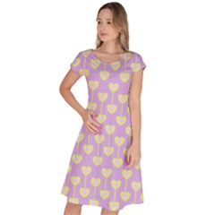 Yellow Hearts On A Light Purple Background Classic Short Sleeve Dress by SychEva