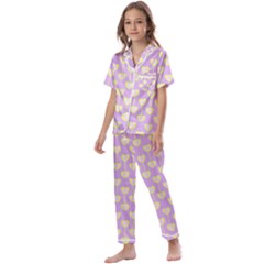 Yellow Hearts On A Light Purple Background Kids  Satin Short Sleeve Pajamas Set by SychEva