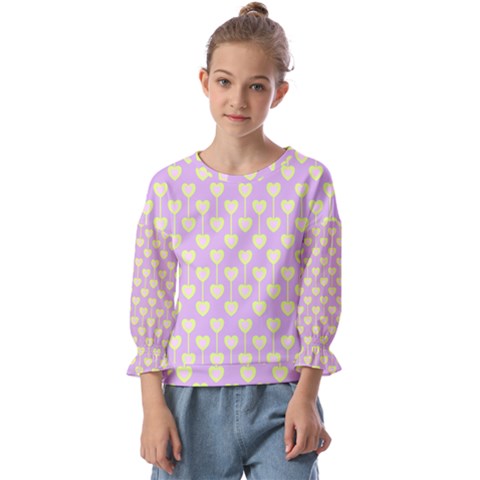Yellow Hearts On A Light Purple Background Kids  Cuff Sleeve Top by SychEva