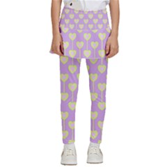 Yellow Hearts On A Light Purple Background Kids  Skirted Pants by SychEva