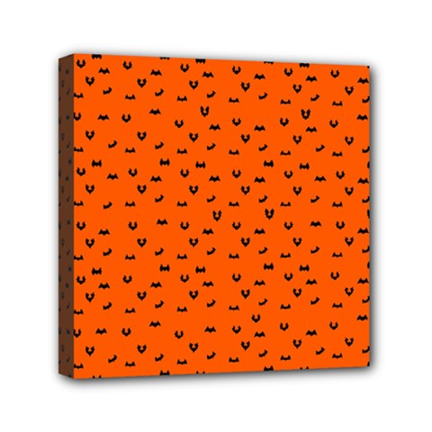 Halloween, Black Bats Pattern On Orange Mini Canvas 6  X 6  (stretched) by Casemiro