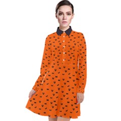 Halloween, Black bats pattern on orange Long Sleeve Chiffon Shirt Dress