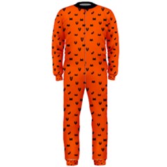 Halloween, Black Bats Pattern On Orange Onepiece Jumpsuit (men)  by Casemiro
