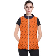 Halloween, Black Bats Pattern On Orange Women s Puffer Vest by Casemiro