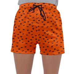 Halloween, Black Bats Pattern On Orange Sleepwear Shorts by Casemiro