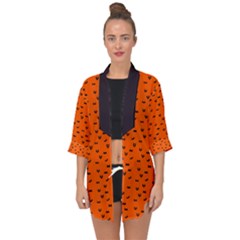 Halloween, Black bats pattern on orange Open Front Chiffon Kimono