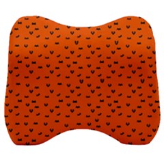 Halloween, Black Bats Pattern On Orange Velour Head Support Cushion by Casemiro