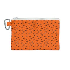 Halloween, Black bats pattern on orange Canvas Cosmetic Bag (Medium)