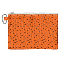 Halloween, Black bats pattern on orange Canvas Cosmetic Bag (XL)