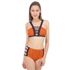 Halloween, Black Bats Pattern On Orange Cage Up Bikini Set by Casemiro