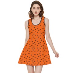 Halloween, Black Bats Pattern On Orange Inside Out Reversible Sleeveless Dress by Casemiro