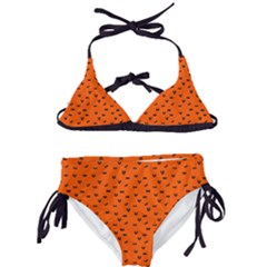 Halloween, Black Bats Pattern On Orange Kids  Classic Bikini Set by Casemiro