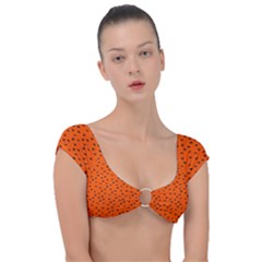 Halloween, Black Bats Pattern On Orange Cap Sleeve Ring Bikini Top
