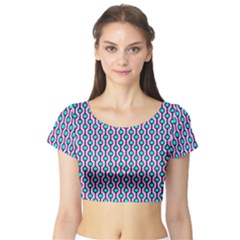 Blue Circles On Purple Background Geometric Ornament Short Sleeve Crop Top by SychEva