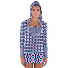 Blue Circles On Purple Background Geometric Ornament Long Sleeve Hooded T-shirt by SychEva