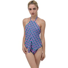 Blue Circles On Purple Background Geometric Ornament Go With The Flow One Piece Swimsuit by SychEva