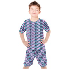 Blue Circles On Purple Background Geometric Ornament Kids  Tee And Shorts Set by SychEva