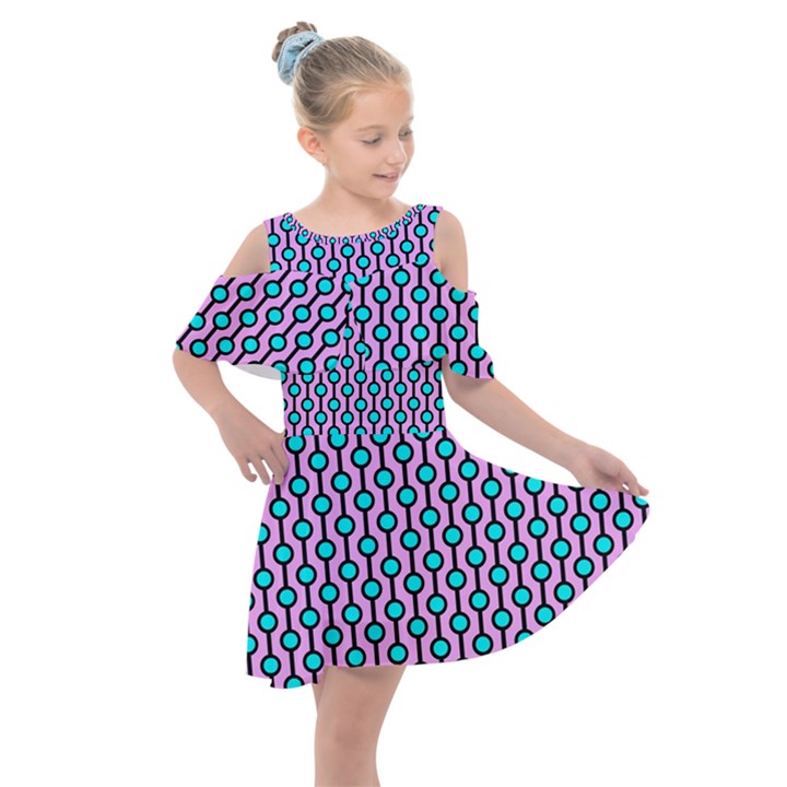 Blue Circles On Purple Background Geometric Ornament Kids  Shoulder Cutout Chiffon Dress