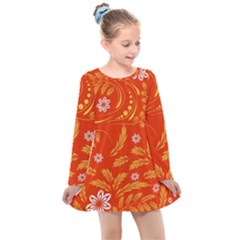 Folk Flowers Pattern Floral Surface Design Seamless Pattern Kids  Long Sleeve Dress by Eskimos