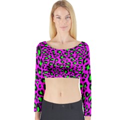 Pink And Green Leopard Spots Pattern Long Sleeve Crop Top by Casemiro