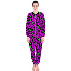 Pink And Green Leopard Spots Pattern Onepiece Jumpsuit (ladies)  by Casemiro