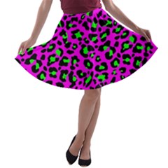 Pink And Green Leopard Spots Pattern A-line Skater Skirt by Casemiro