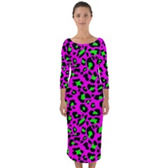 Pink And Green Leopard Spots Pattern Quarter Sleeve Midi Bodycon Dress by Casemiro