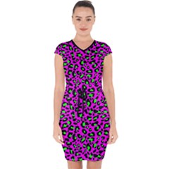 Pink And Green Leopard Spots Pattern Capsleeve Drawstring Dress  by Casemiro