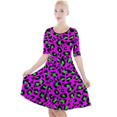Pink And Green Leopard Spots Pattern Quarter Sleeve A-line Dress by Casemiro