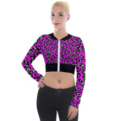 Pink And Green Leopard Spots Pattern Long Sleeve Cropped Velvet Jacket by Casemiro
