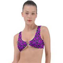 Pink And Green Leopard Spots Pattern Ring Detail Bikini Top by Casemiro