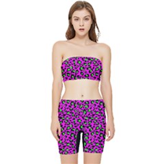 Pink And Green Leopard Spots Pattern Stretch Shorts And Tube Top Set by Casemiro