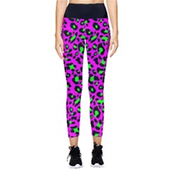 Pink And Green Leopard Spots Pattern Pocket Leggings  by Casemiro