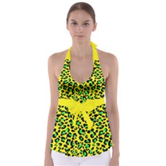 Yellow and green, neon leopard spots pattern Babydoll Tankini Top