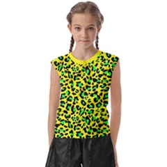 Yellow and green, neon leopard spots pattern Kids  Raglan Cap Sleeve Tee