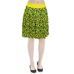 Yellow And Green, Neon Leopard Spots Pattern Pleated Skirt by Casemiro