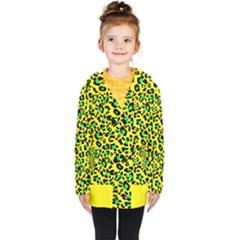 Yellow and green, neon leopard spots pattern Kids  Double Breasted Button Coat