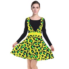 Yellow and green, neon leopard spots pattern Plunge Pinafore Dress