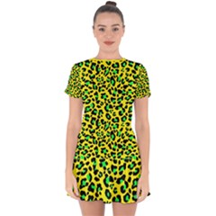 Yellow and green, neon leopard spots pattern Drop Hem Mini Chiffon Dress