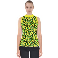 Yellow and green, neon leopard spots pattern Mock Neck Shell Top