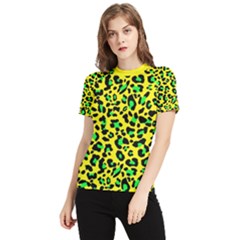 Yellow and green, neon leopard spots pattern Women s Short Sleeve Rash Guard